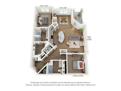 Floor plan for 2 beds, 2 baths, 1356 sqft